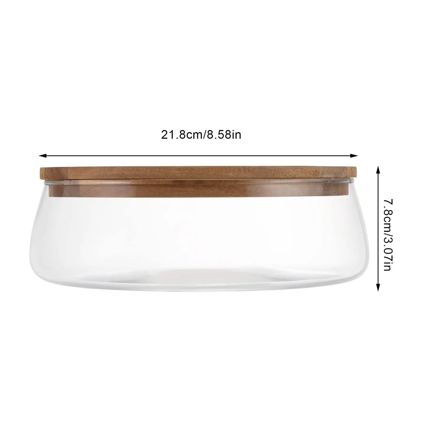 Glass Bowl, Candy and Nuts Serving Container with Wooden Lid, Round Food Storage Platter Round Multifunctional Snack Serving Tra