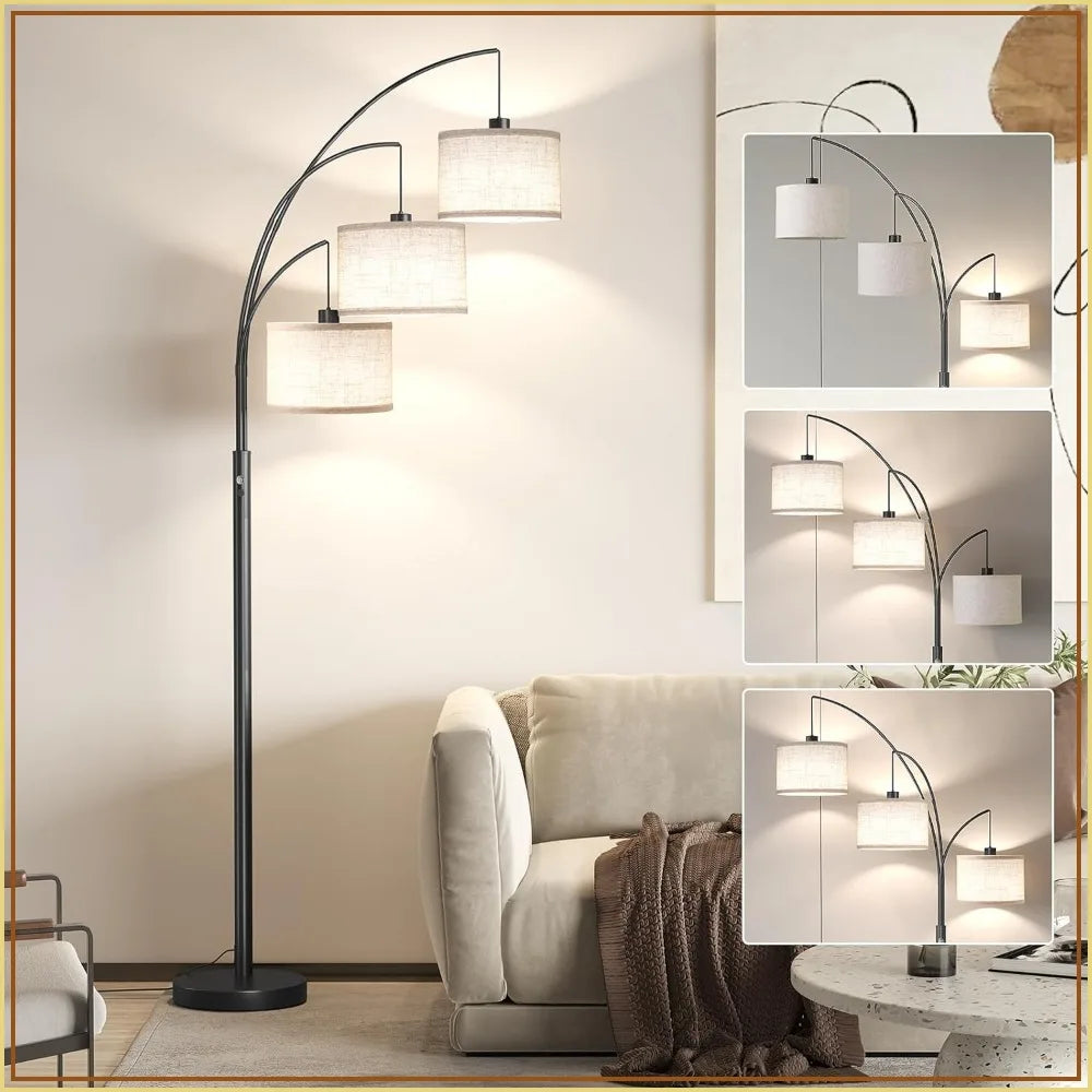 78" Tall Floor Lamp with Hanging Drum Shade, Modern Arc Standing Lamp for Living Room, Bedroom, Office, Corner