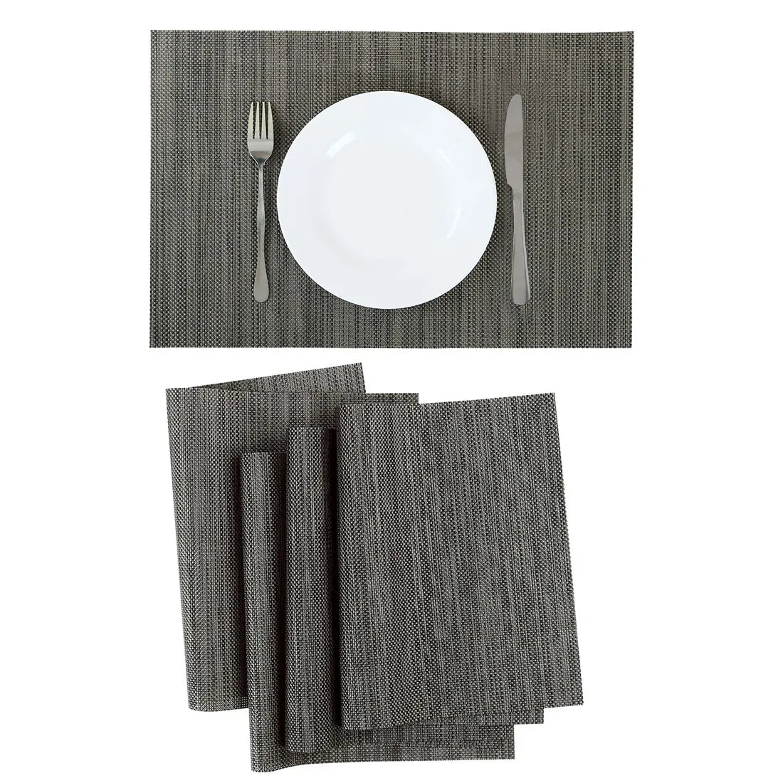 Heat Resistant Non-Skid Removable Pvc Table Mats Woven Placemats Dark Gray 6Pcs