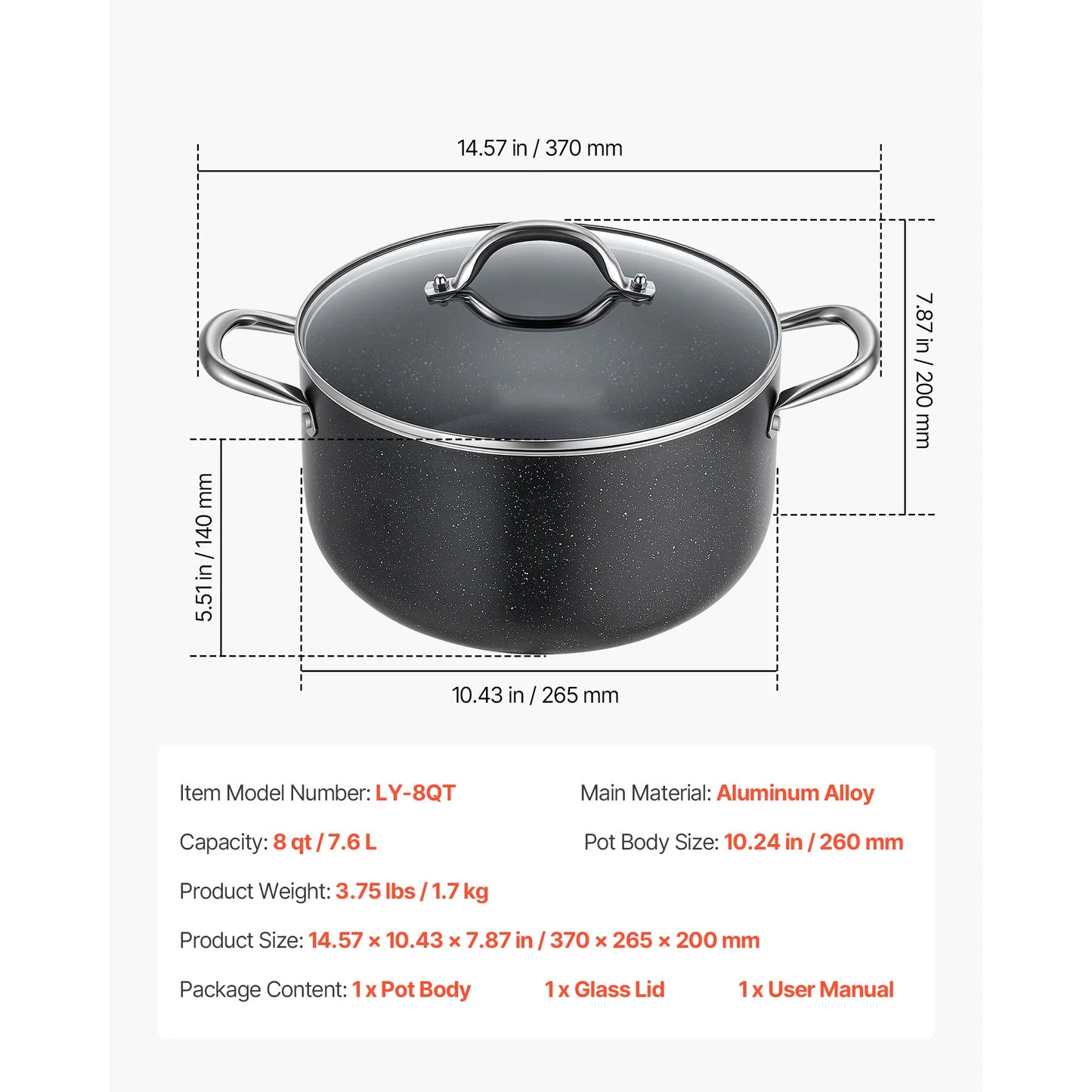 SucceBuy Aluminum Stock Pot Nonstick Ceramic Coated with Glass Lid Compatible with Gas Stoves Induction Cooktops Electric Stoves