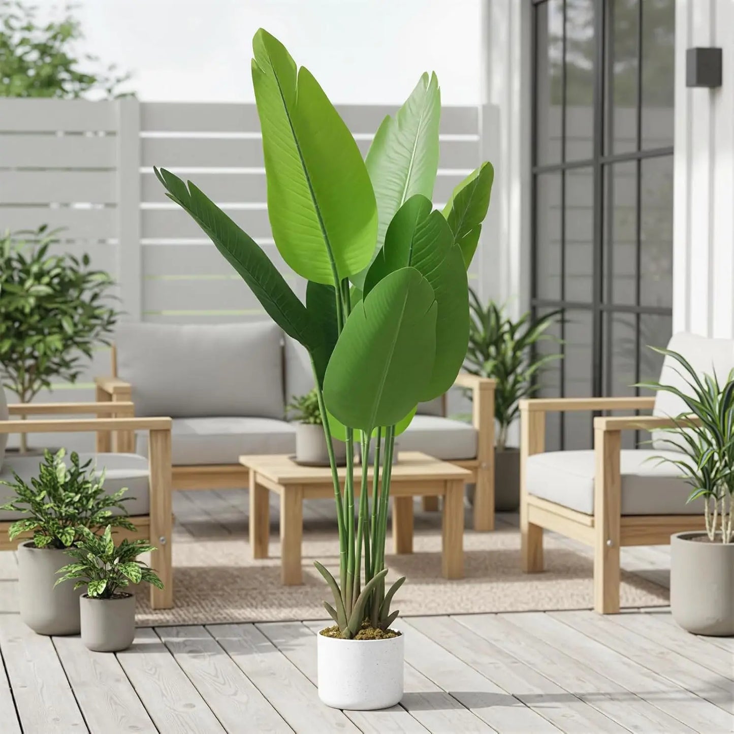 Artificial Banana Tree in Pot,115cm Artificial Bird of Paradise Plant, Faux Palm Tree, Faux Floor Plants Tropical Tree for Porch