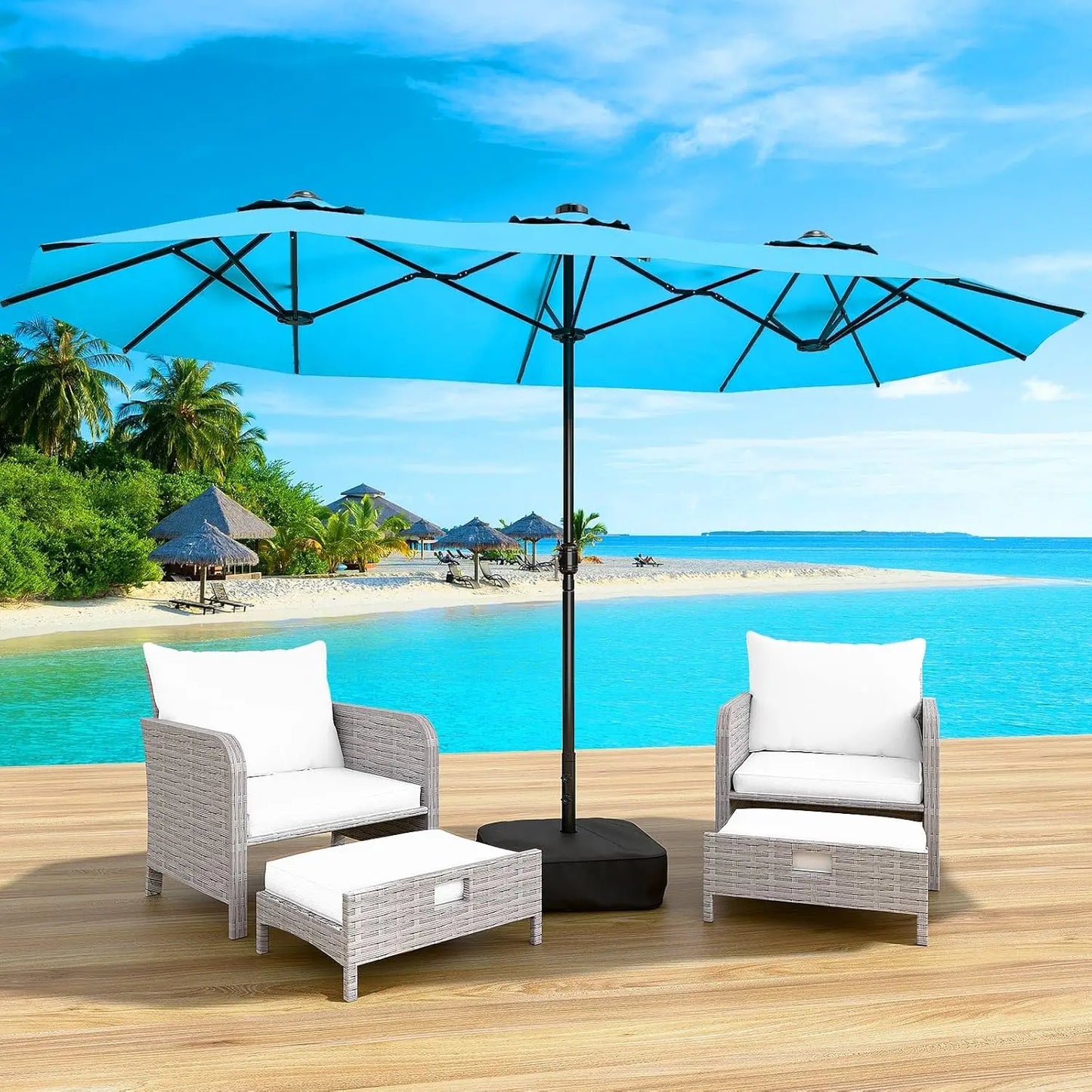 14FT Double-Sided Patio Umbrella with Base Included, Large Outdoor Rectangular Market Umbrella for Backyard,, Customized