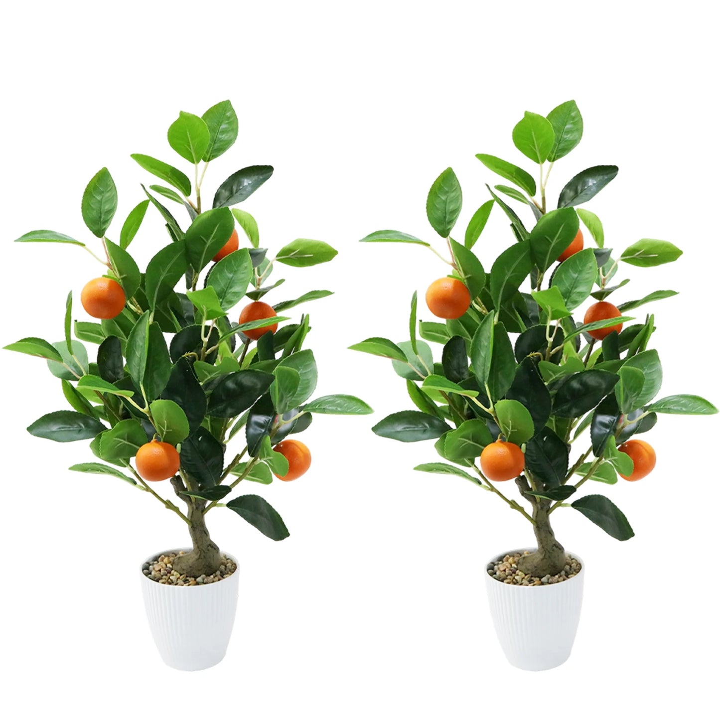2pcs Artificial Lemon Tree 50cm Fake Orange Tree Faux Plants Citrus Tree with Pot for Home Living Room Table Desk Decoration