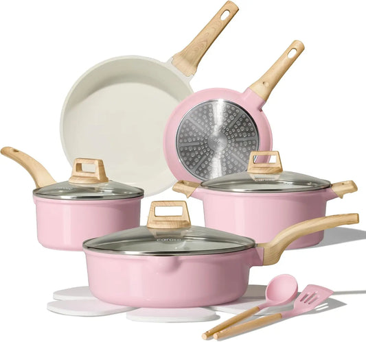 Ceramic Cookware Set, 14 PCS Pots and Pans Set Non Stick, Pot and Pan Set with Frying pan, Induction Ready Cooking Set for Kitch