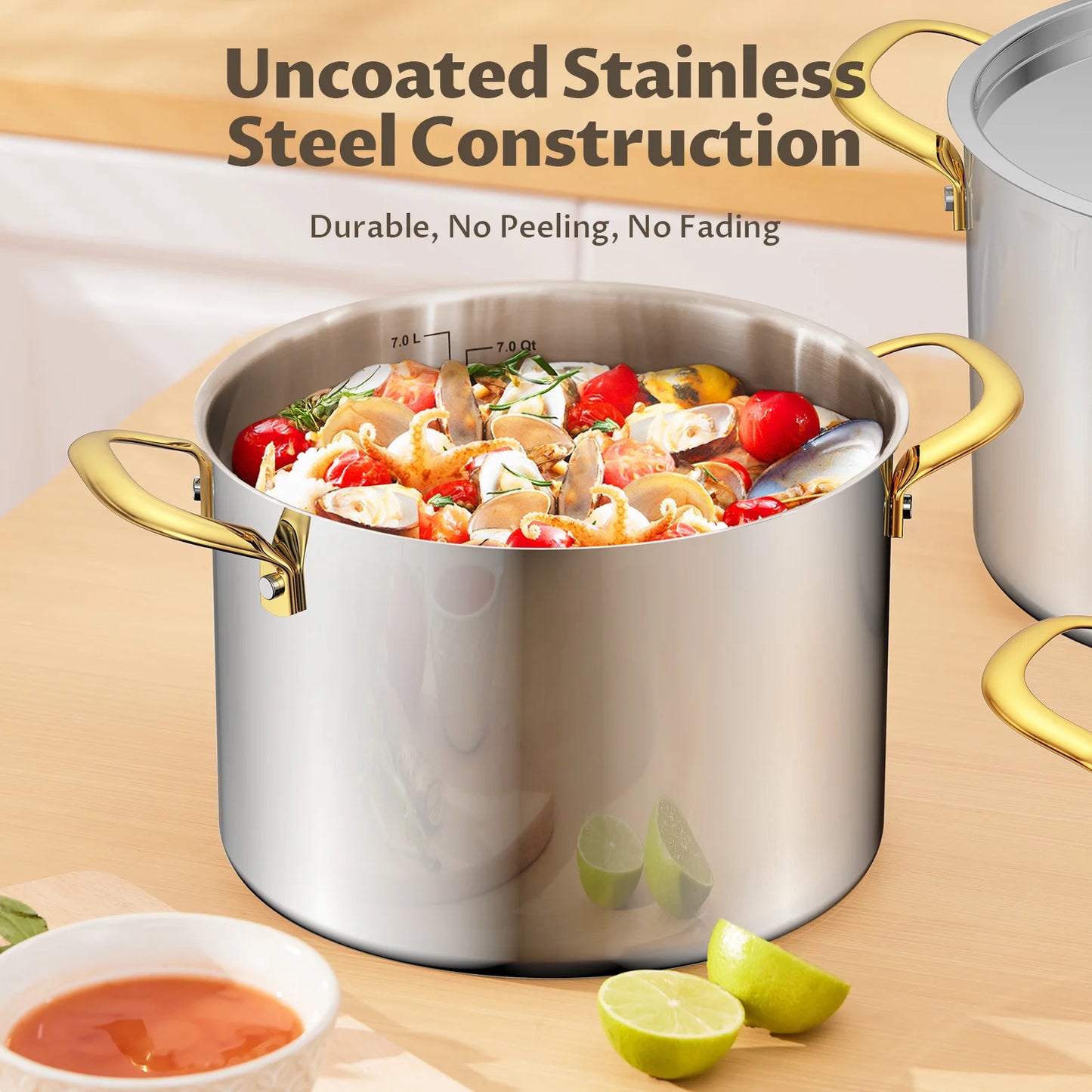6/8/12 QT Stainless Steel Stockpot with Lid, Induction Compatible Cooking Pots, Triple-Layer Bottom for Even Heat, Pasta &