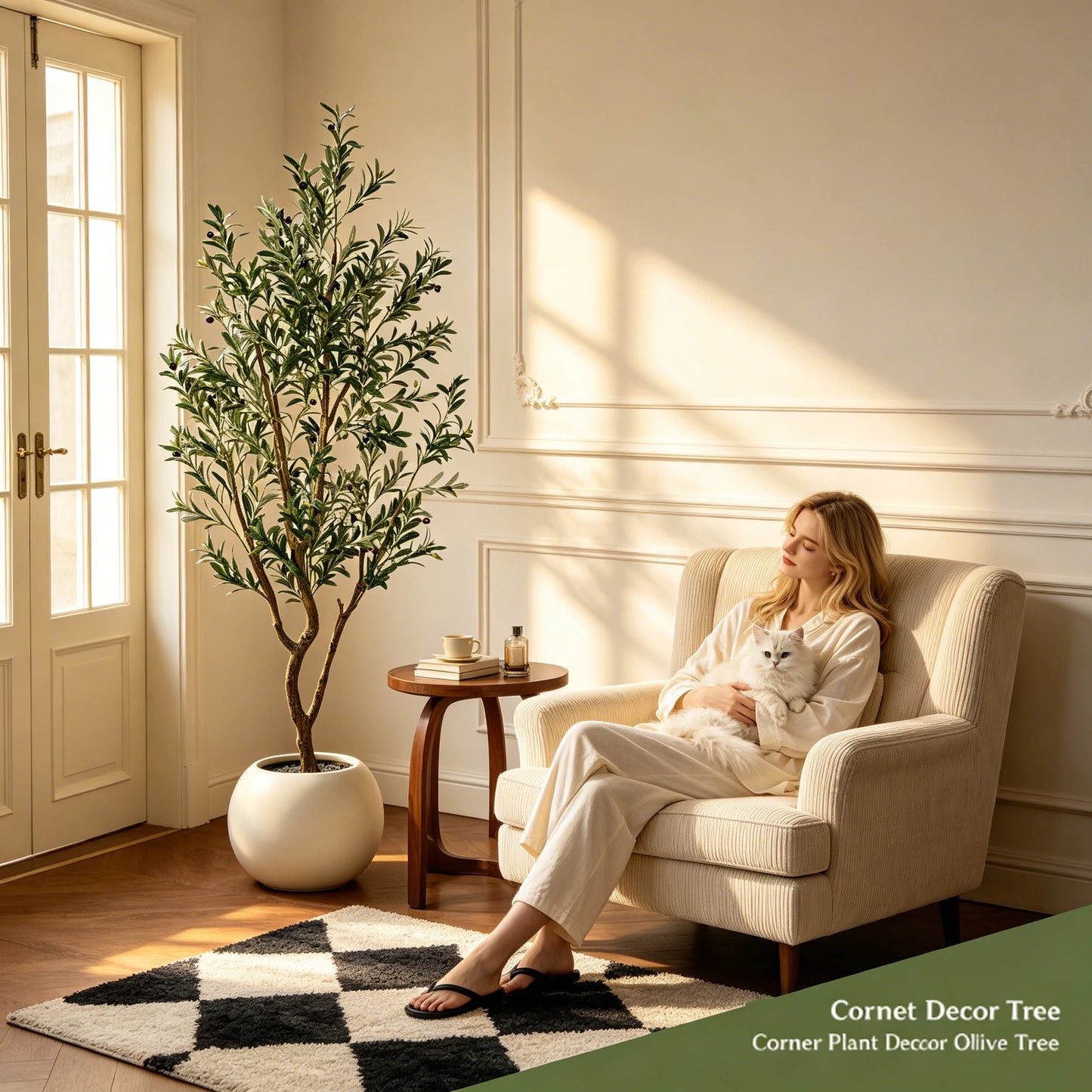 Olive Trees Artificial Indoor, 5.25/6.10/7.10FT Tall Faux Olive Tree with Black Pot, Artificial Plants with Natural Wood Trunk and Lifelike Fruits for Home Office Decor