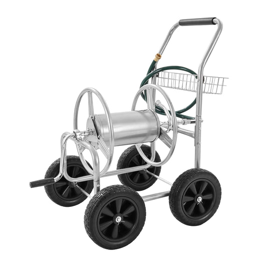 Hose Reel Cart 250ft Heavy Duty Garden Water Yard Planting w/ Basket Effortless Roll-up  Versatile Application Steel