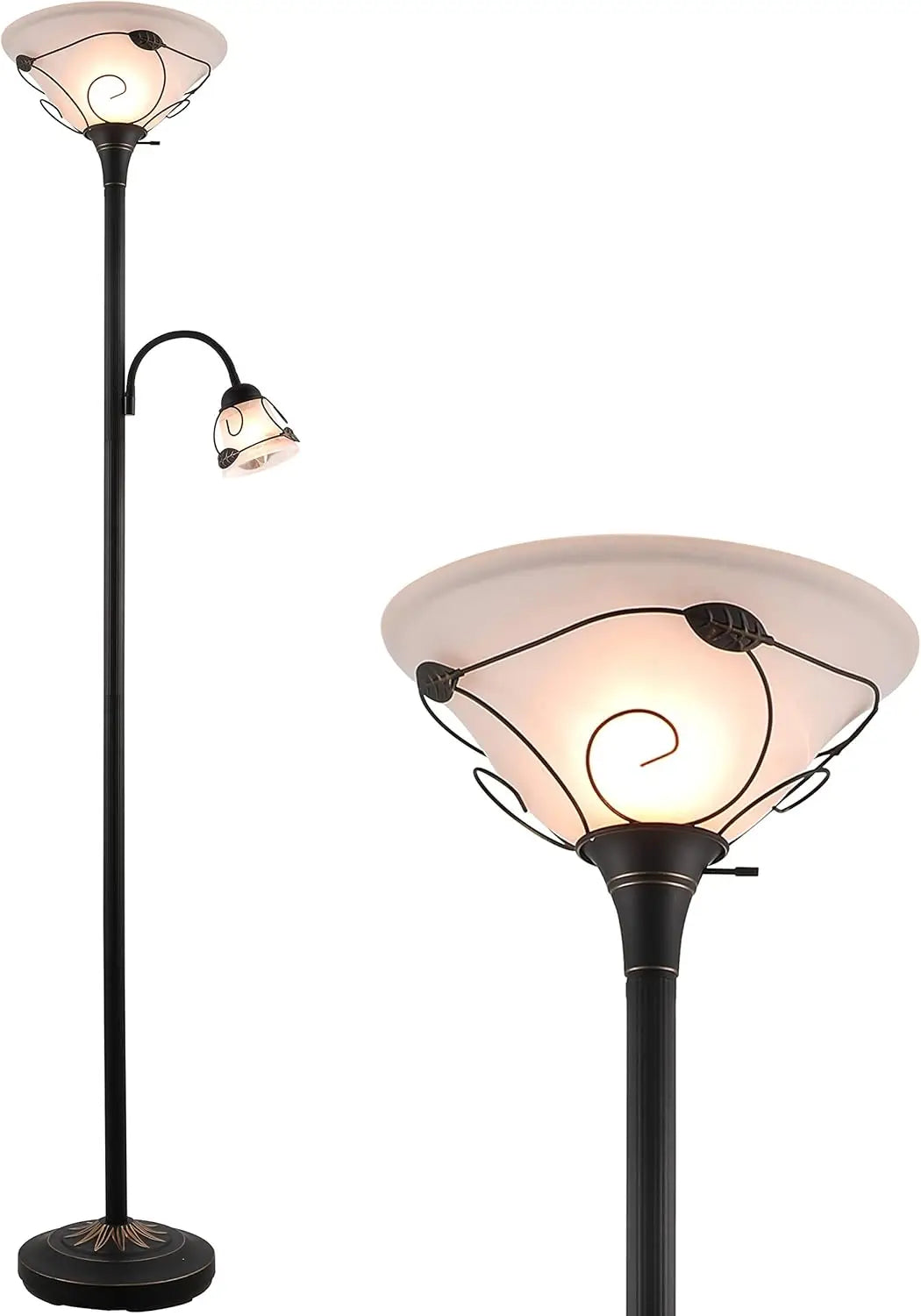 Torchiere Floor Lamp with Side Reading Light, 71" Antique Bronze Combo Lamp for Living Room Bedroom Home Office