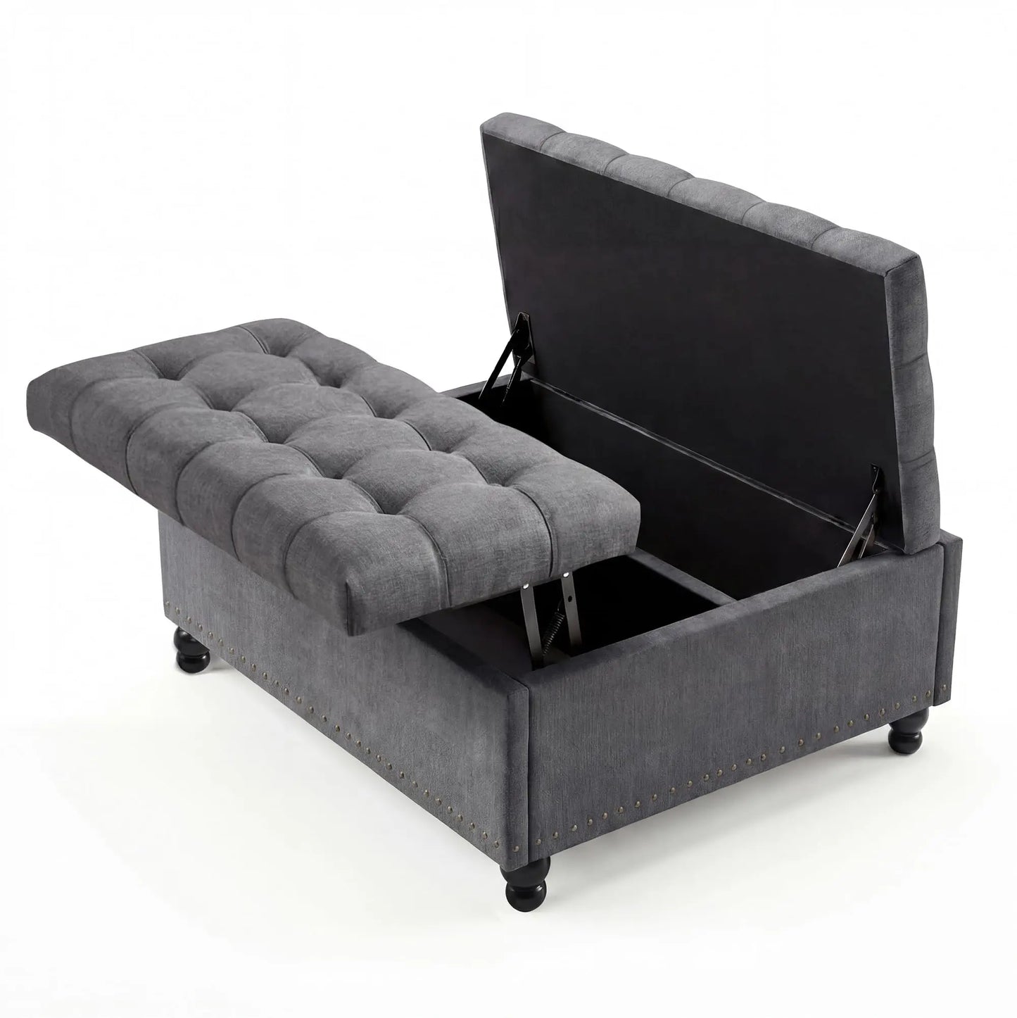 36 Inch Square Lift Top Storage Ottoman, Upholstered Ottoman Bench with 169L Large Hidden Storage Space, Tufted Padded Seat with Wood Legs, Multi-Functional Footrest Coffee Table or Extra Seating, 300LBS Capacity
