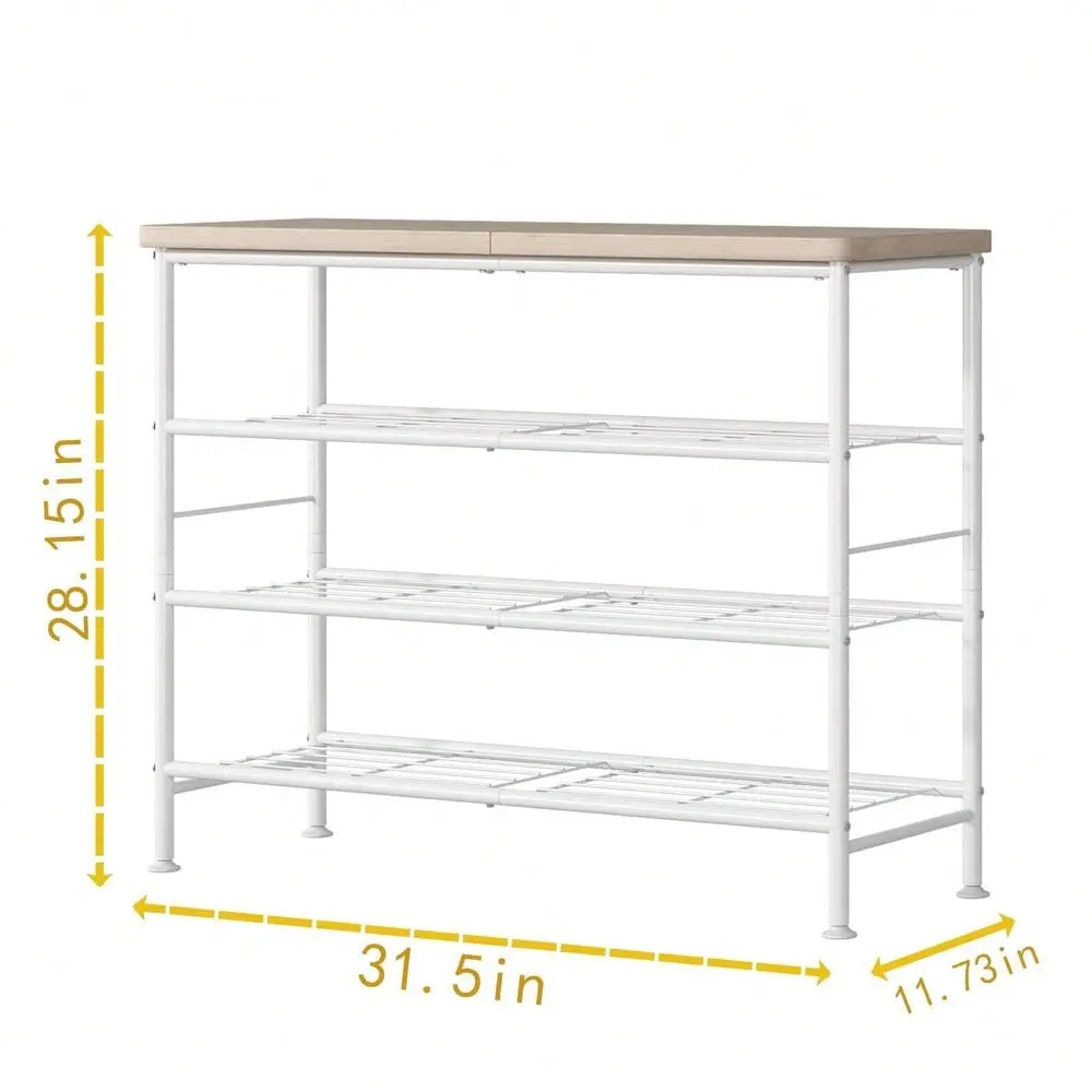 4-Tier Shoe Rack Organizer, Freestanding Metal Shoe Shelf with MDF Top Board for Closet, Entryway and Hallway