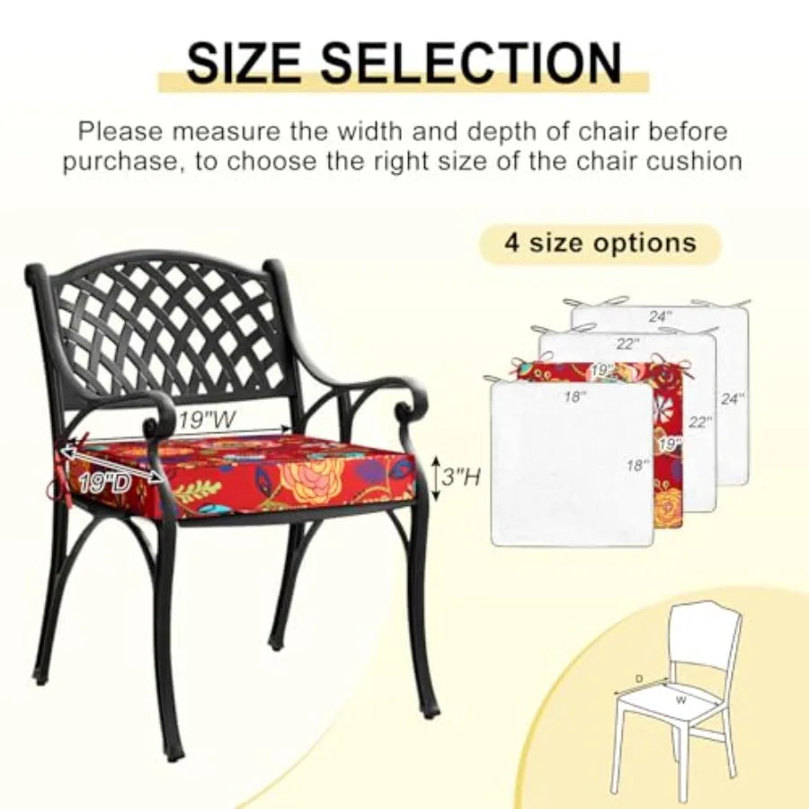 Outdoor Chair Cushions Set of 4 Waterproof 19" x 19" x 3" Patio Chair Cushion with Non-Slip Ties and Handle Square Outdoor Cush
