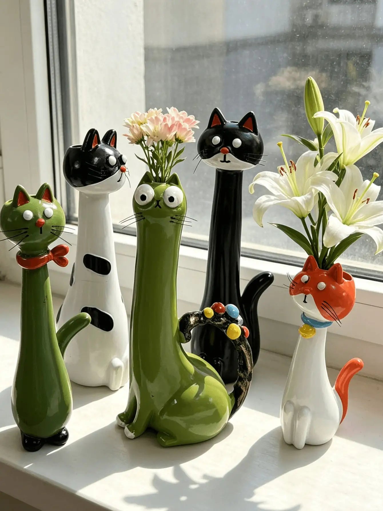 1Pc Healing Cartoon Cat Shaped Resin Vase - Creative Cute Pet Flower Vase, Fun Atmosphere Decor For Living Room & Desktop | Home