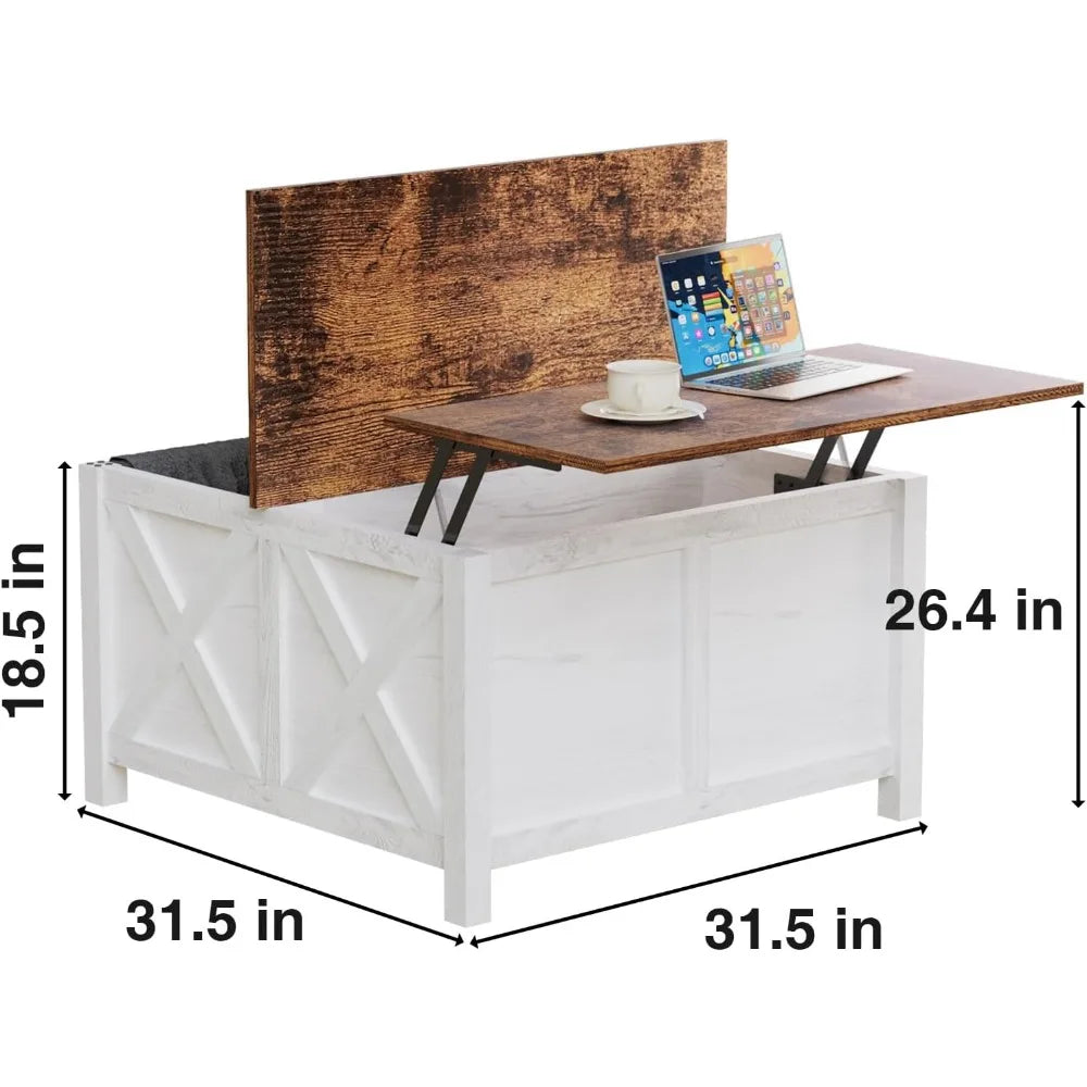 Lift Top Coffee Table with Storage Farmhouse Coffee Table for Living Room Wood Rustic 31.5" Square Storage Cabinet Center Table