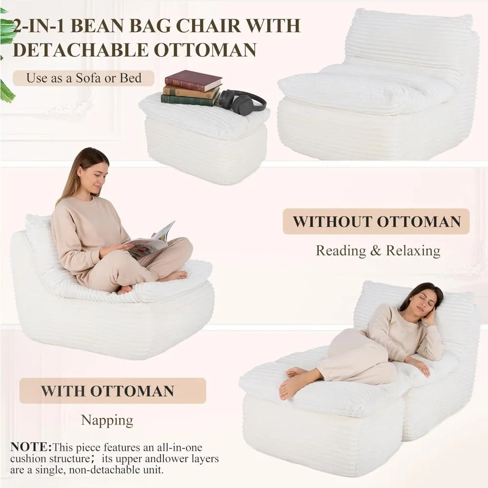 Frameless Recliner, Indoor Adult Beanbag Chair, Made with Compressed Memory Foam