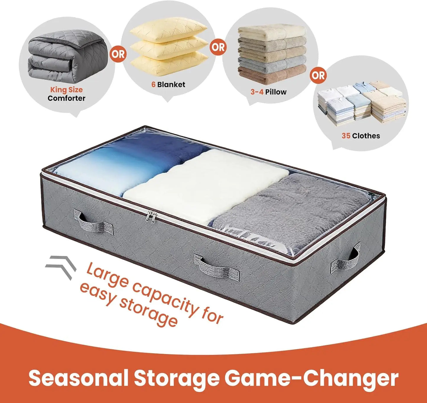 90L Under Bed Storage Containers 4 6 Pack, Foldable Underbed Storage Bags with Clear Window & Reinforced Handles, Large Clothes Storage Bins for Blankets, Bedding, Clothes, Pillows
