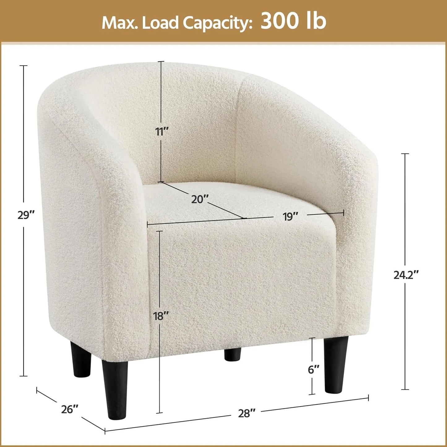 Set of 2 Soft Furry Barrel Accent Chairs Padded Armrest For Living Room Bedroom Office Waiting Room, Customized