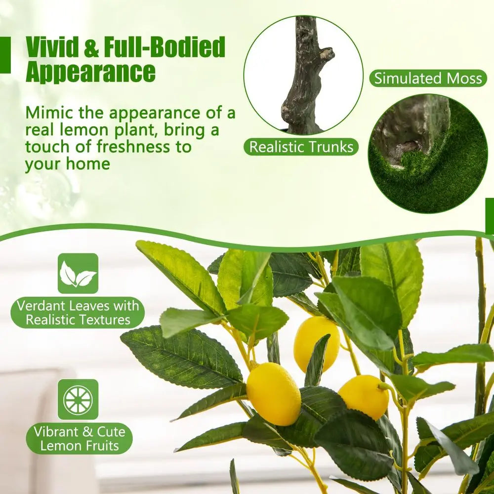 Artificial Lemon Tree, 32 Tall Fake Lemon Plant, Pre Potted Faux Lemon Tree with Cement Pot, Plastic Lemon Fruit Tree for Home