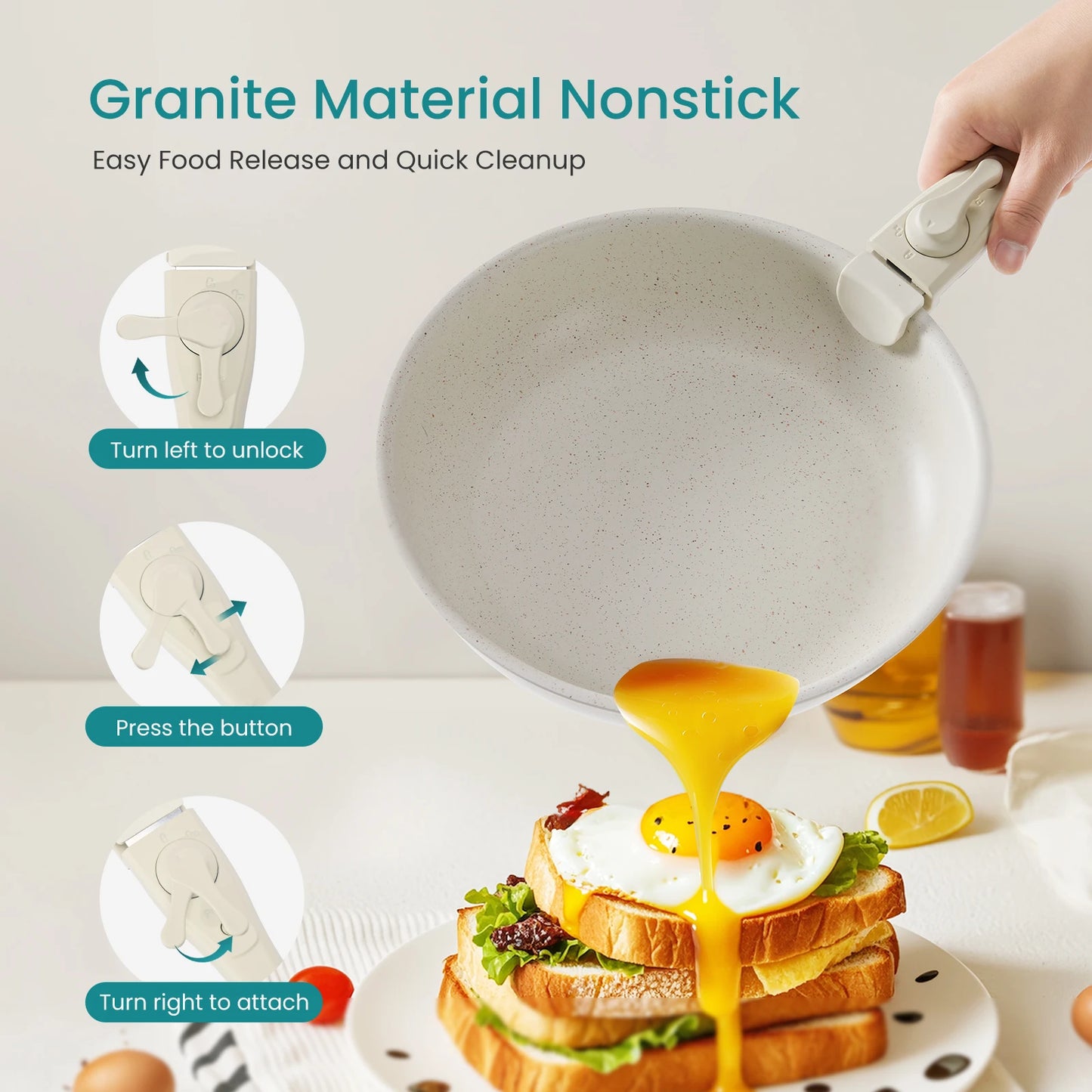 12 Pcs Pots and Pans Set Nonstick Kitchen Cookware Set Induction Cooking Sets Detachable Handle For Kitchen Dining