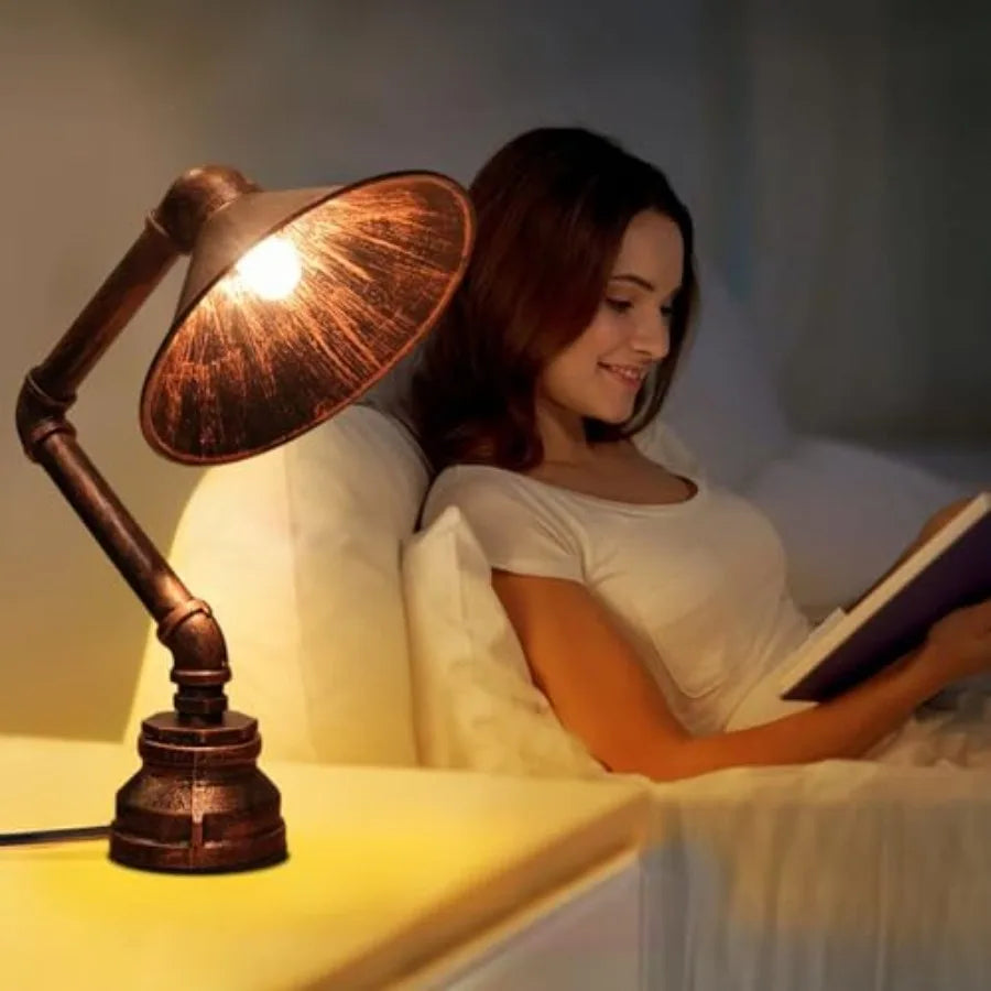 Steampunk Table Lamp Industrial Water Pipe Lamp Retro Iron Piping Desk Lamp Vintage Nightstand Lamps for Bedroom Living Room Ki