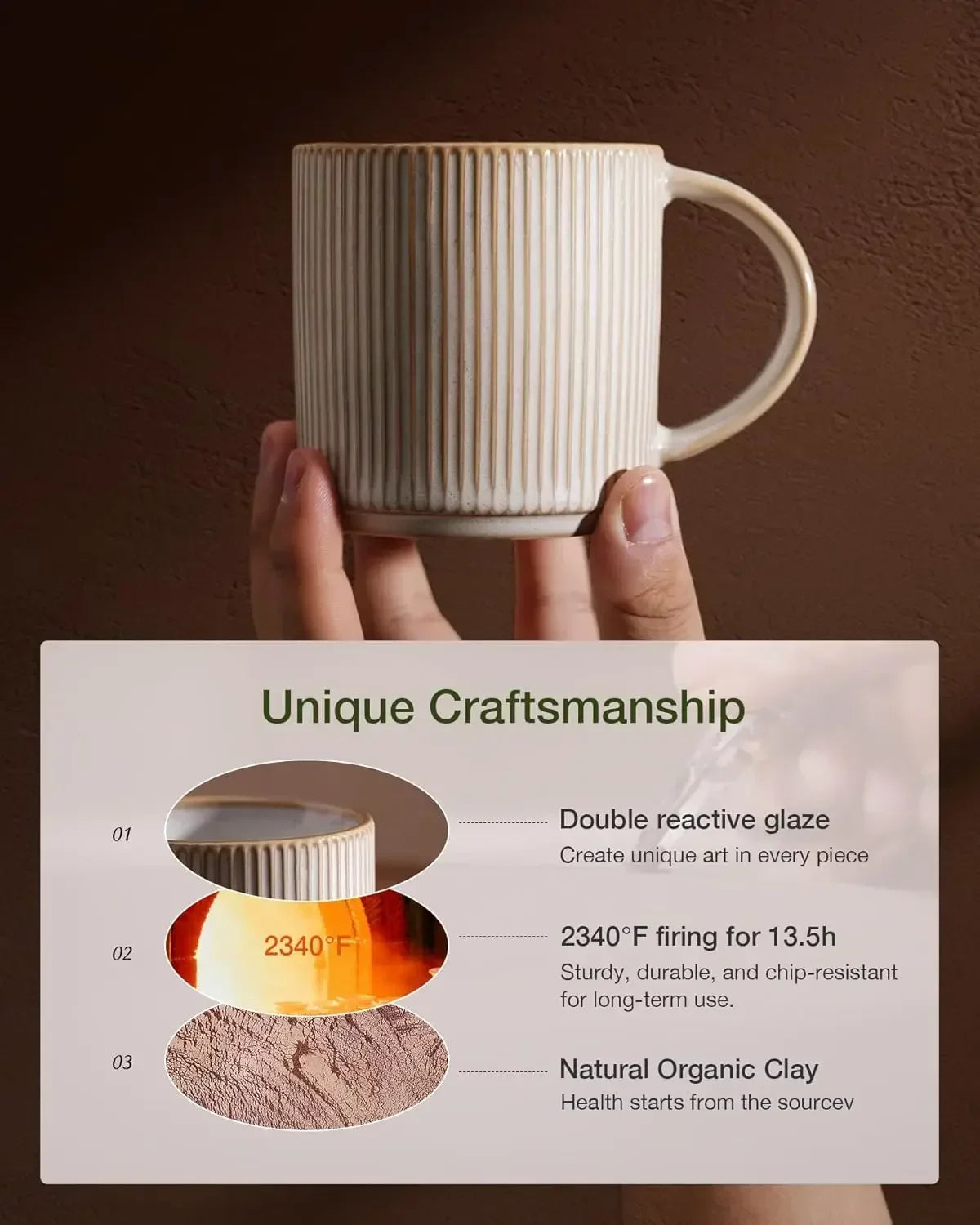 Coffee Mug Set for 8, Star 12 oz Catering Mugs Cup Set with Handle for Coffee, Tea, Cocoa, Milk - Ceramic Stoneware Drinkware Se