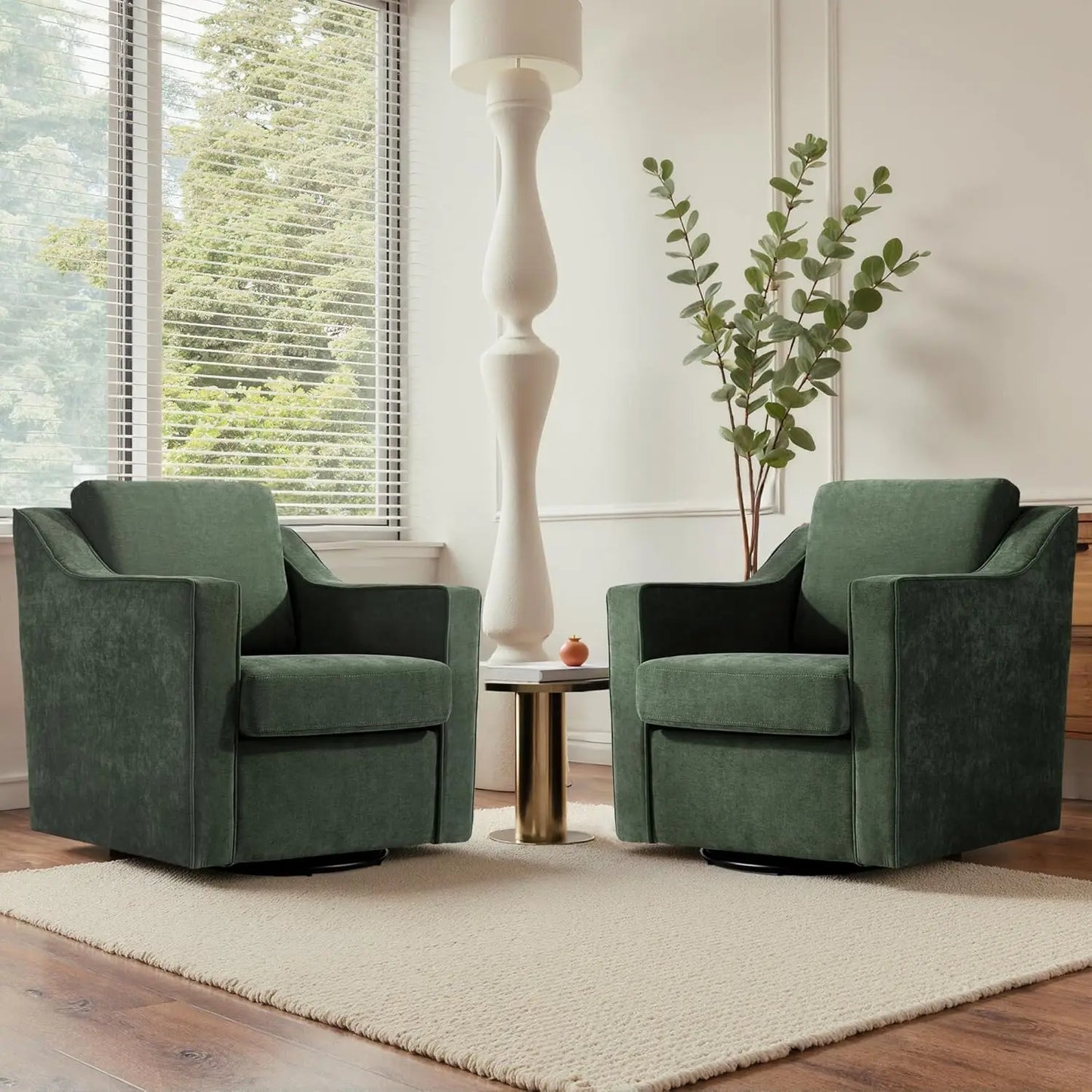Swivel Chenille Accent Chair Set of 2, Modern Armrest Comfy Single Sofa for Living Room, Custom