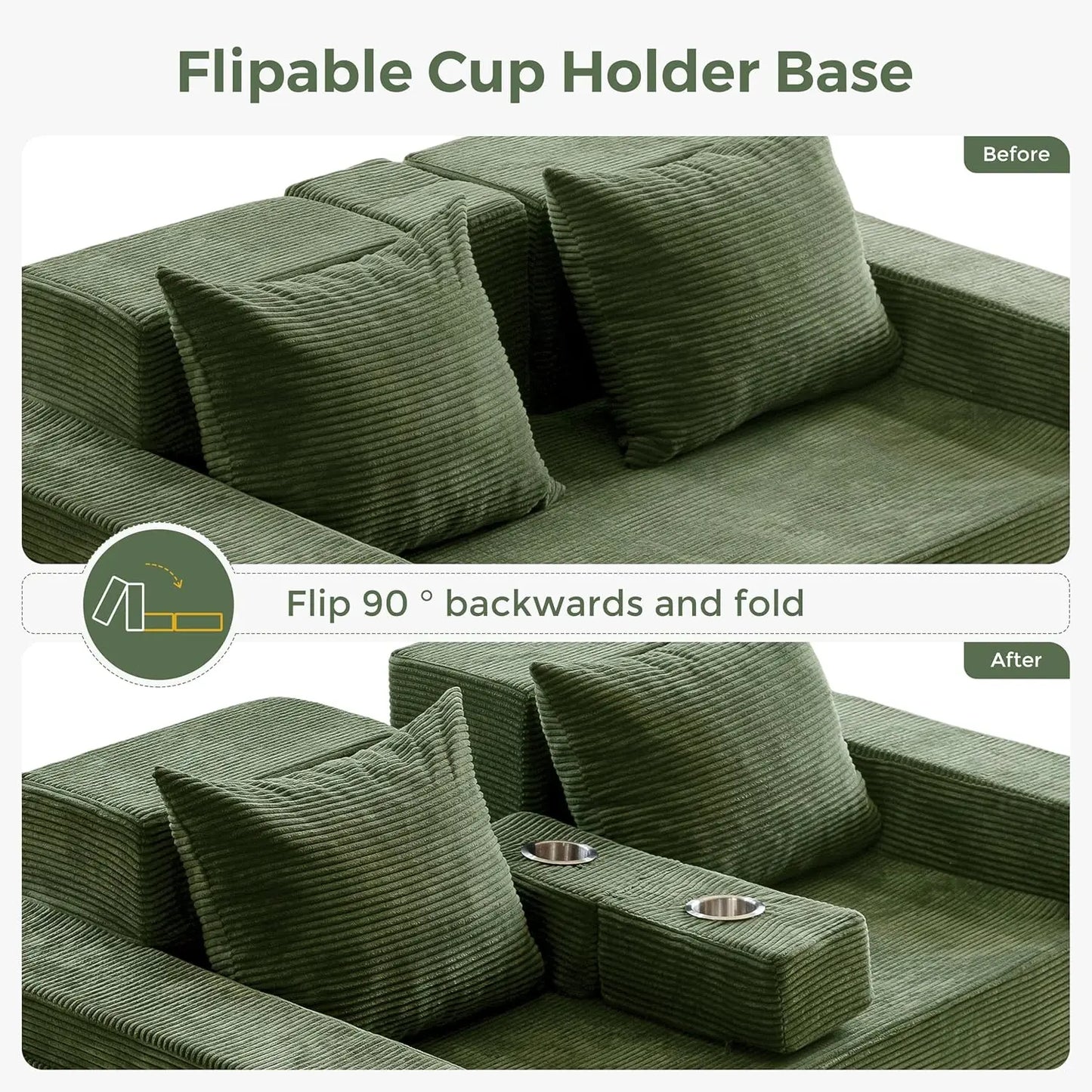 64in Foldable Loveseat Sofa Bed 4-in-1 Recliner Sleeper w 2 Cup Holders Floor Couch Living Room No Assembly Green Customized