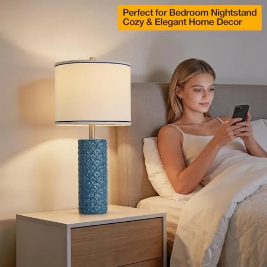 Farmhouse Bedside Table Lamp Set of 2, Modern Ceramic Lamps for Living Room, 3 Color Temperature Rustic Table Lamps for Bedroom