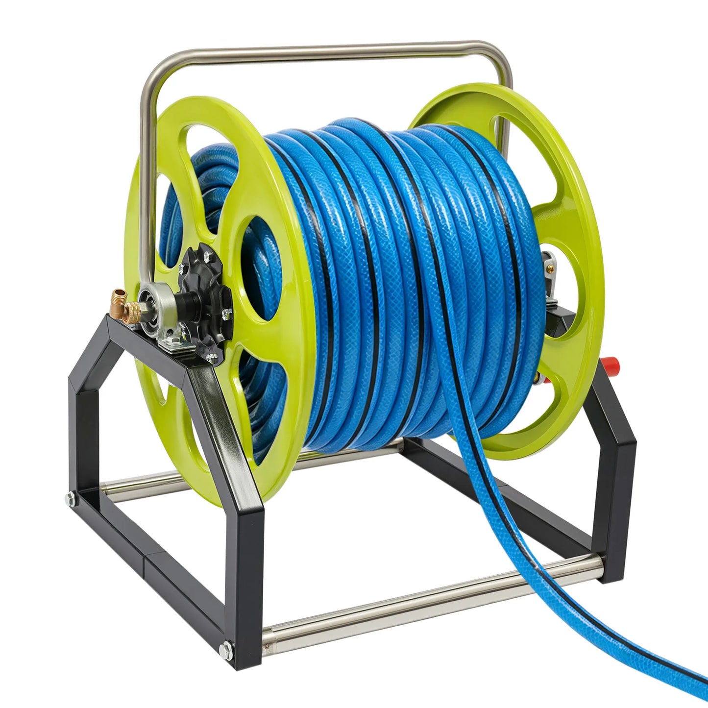 Garden Hose Reel, Metal Hose Reel, Water Hose Holder with 360° Swivel Nozzle & Crank Handle for Yard Lawn Patio Garden