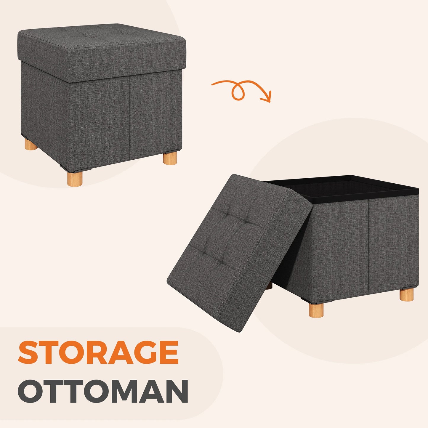 JHK 15IN Cube Storage Ottoman Bench Living Room Hidden Storage Footstool Toy Box Bedroom Strong Load-bearing Capacity Stool