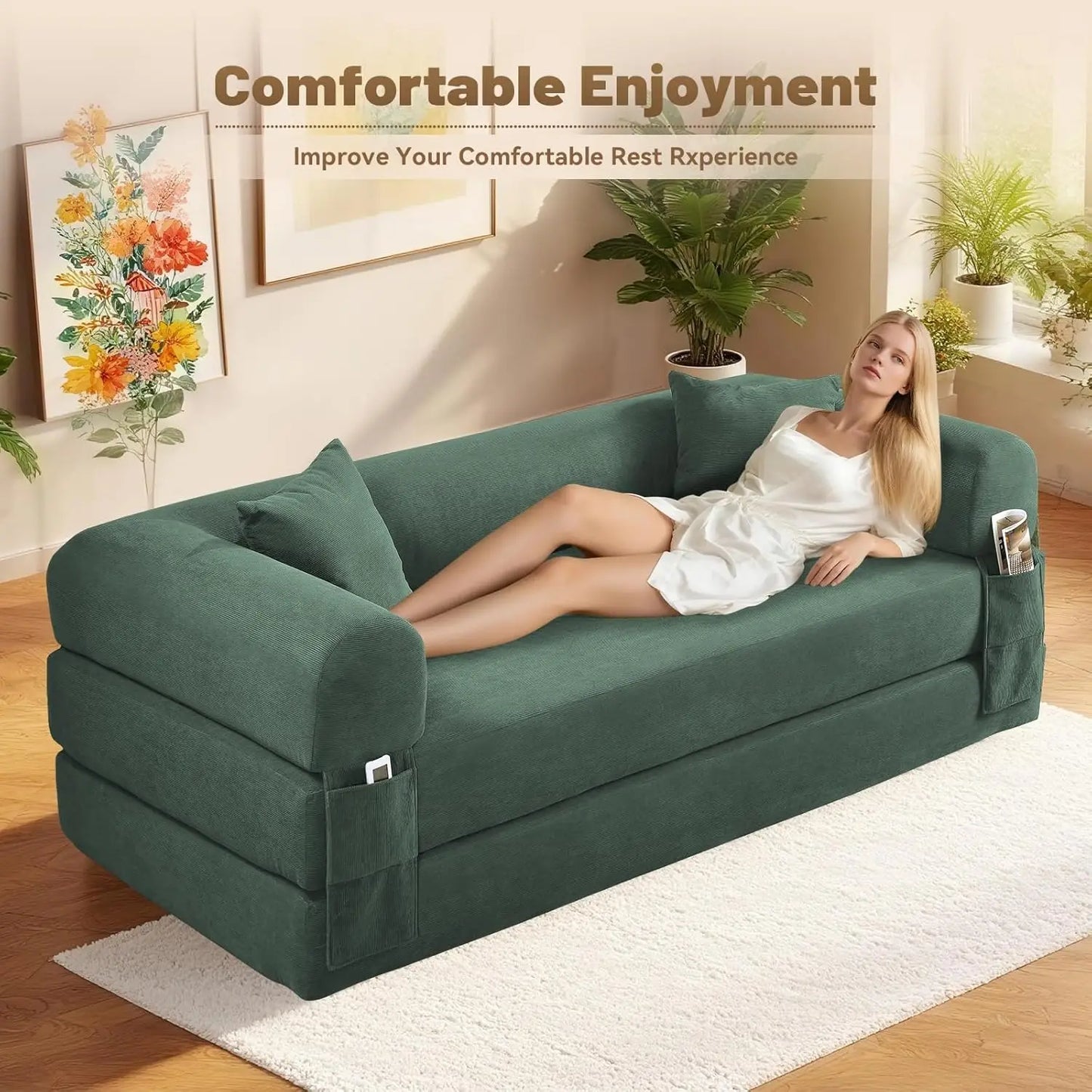 Convertible Futon Sofa Bed,80" Folding Pull Out Couch Bed with Storage,Queen Sleeper Sofa Bed,Compressed Couch, Customized