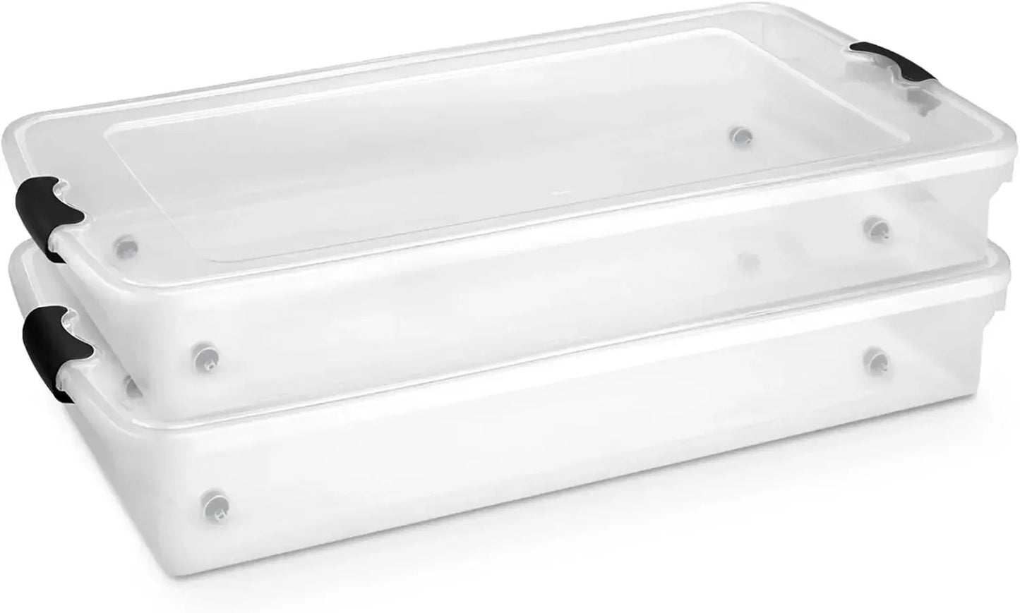2-Pack Under Bed Storage, Clear Plastic Containers with Lids, 60 Quart, Gray Latch - Stackable Underbed Organizer Bins for Shoes