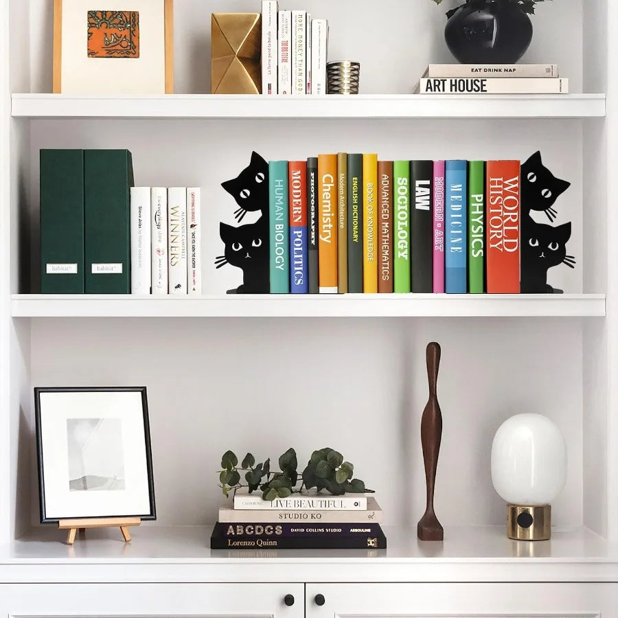Peeping Cat Bookends for Shelves Decorative Metal Book Ends for Heavy Books Book Stopper for Office Home Cute Desk Bookshelf De