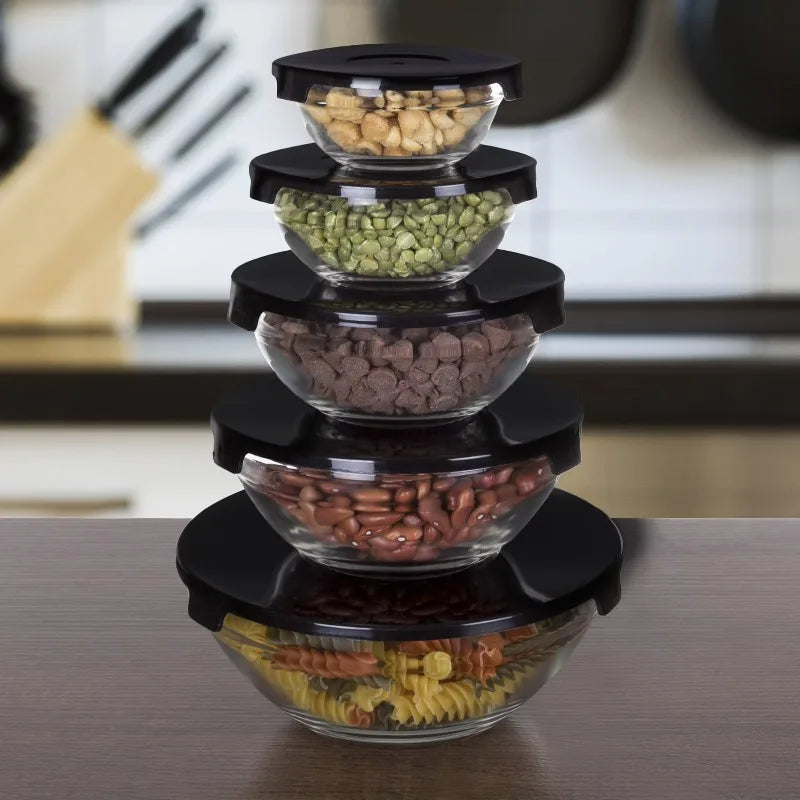 Glass Food Storage Containers with Snap Lids- 10 Piece Set by