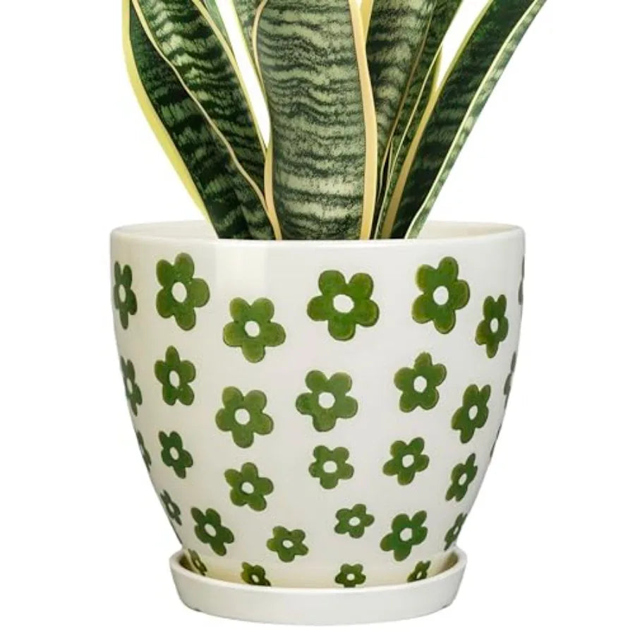 Ceramic Planter -.2 Plant Pot for Indoor Outdoor Plants Boho Round Ceramic Flower Pot with Drainage Hole and Saucer Gifts for P