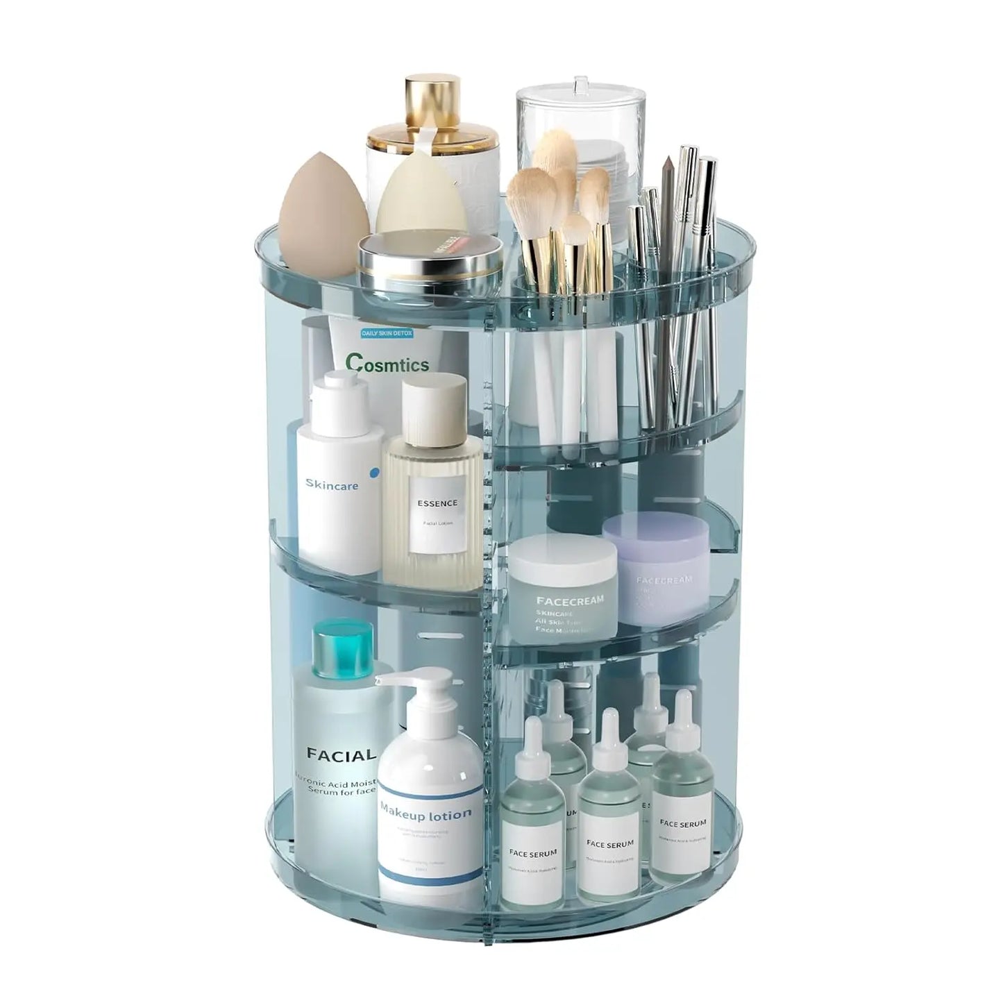 Rotating Makeup Organizer, DIY 8 Adjustable Layers Spinning Skincare Storage, Cosmetic Display Case with Brush Holder and Perfum
