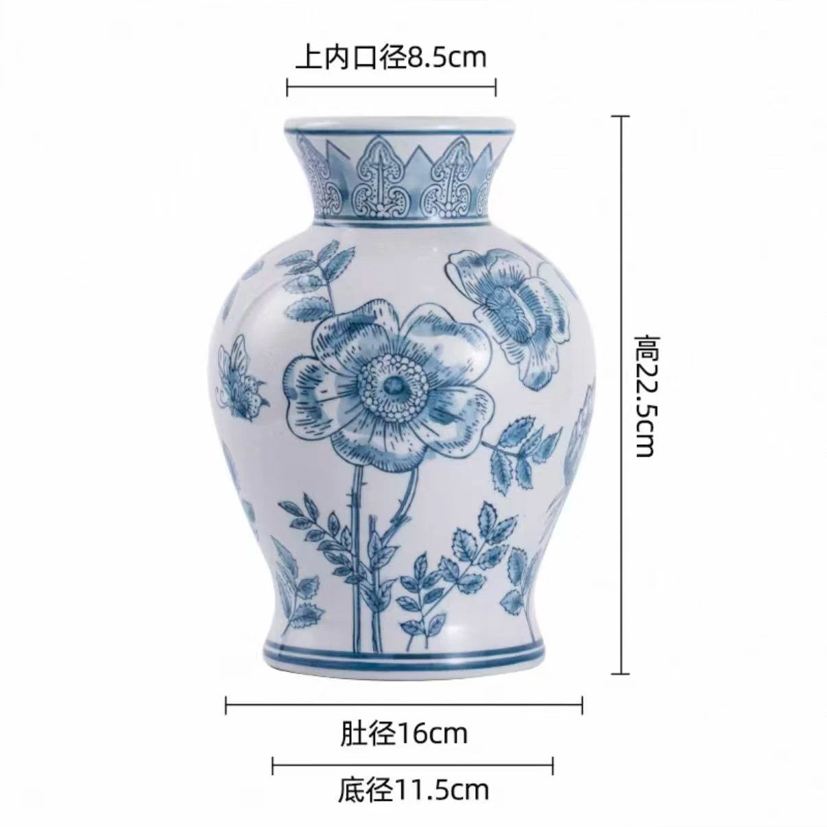 Blue and White Porcelain Retro Vase Ceramic Painted Flower Potted Plant Floral Hydroponic Vase Crafts Decoration Indoor Ornament