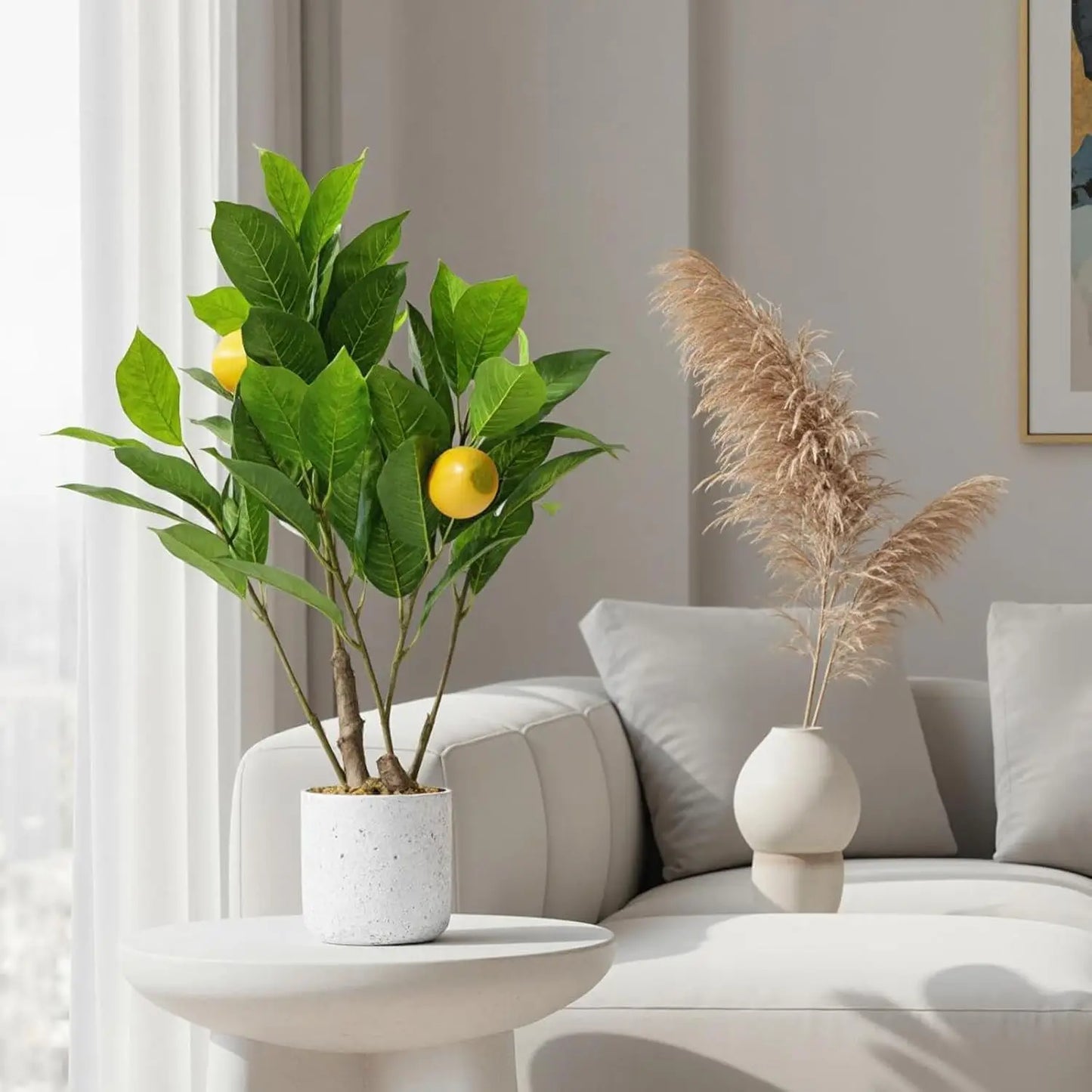 2 Pcs Artificial Lemon Tree 19.7" Fake Artificial Potted Plants Faux Lemon Tree with Pot Faux Plants Indoor for Home Kitchen