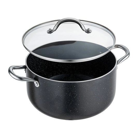 SucceBuy Aluminum Stock Pot Nonstick Ceramic Coated with Glass Lid Compatible with Gas Stoves Induction Cooktops Electric Stoves