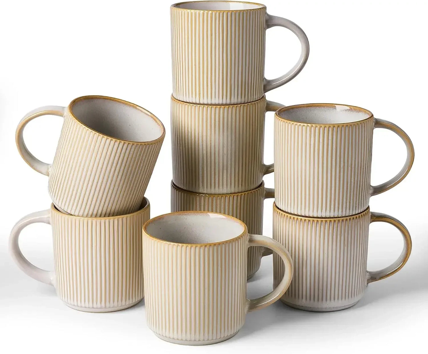 Coffee Mug Set for 8, Star 12 oz Catering Mugs Cup Set with Handle for Coffee, Tea, Cocoa, Milk - Ceramic Stoneware Drinkware Se