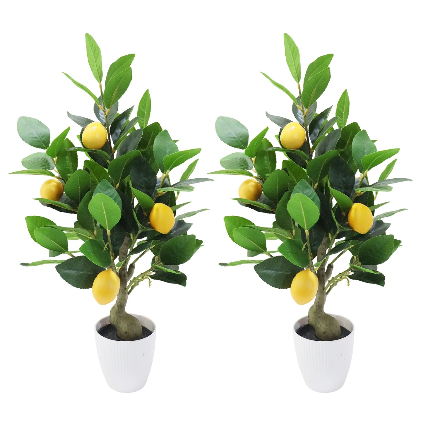 2pcs Artificial Lemon Tree 50cm Fake Orange Tree Faux Plants Citrus Tree with Pot for Home Living Room Table Desk Decoration