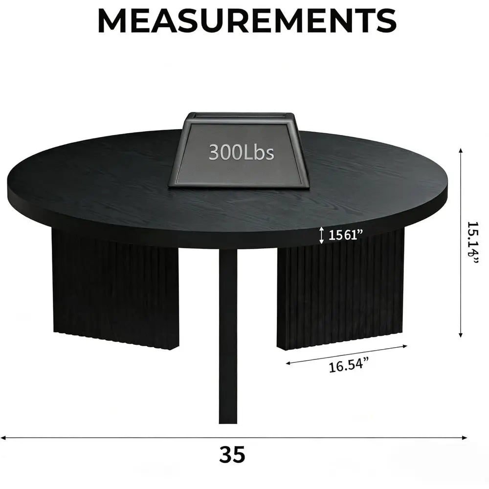 Round Wooden Coffee Table, 35 Thick Top, X-Leg Design, Low Circle Accent Table for Living Room, Office, Black