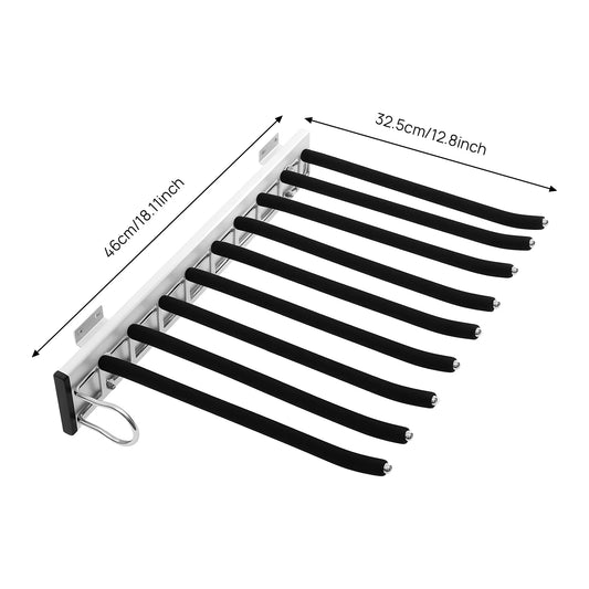 9-Rod Wall Mount Pants Rack 16kg Load Silent Push-Pull Slide Flocking Coating for Pants Ties Scarves Closet Organizer