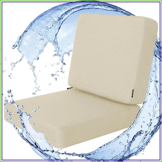 Outdoor Deep Seat Cushion Set, Rainproof & 3-Year Fade Resistant Patio Furniture Cushions with Removable Covers, Beige