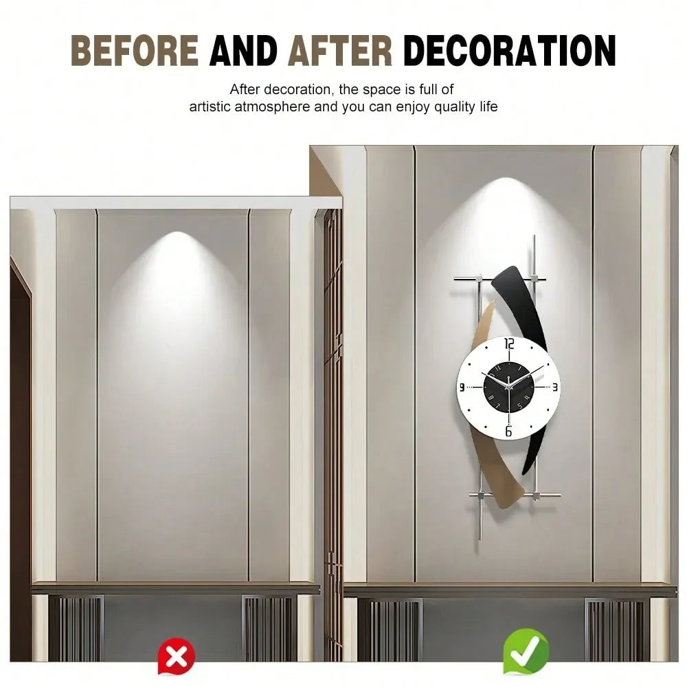 Wall Clock Decorative 3D Metal Wall Art Clock For Living Room Bedroom Creative Modern Big Wall Clock Decor With Silent NoTickin