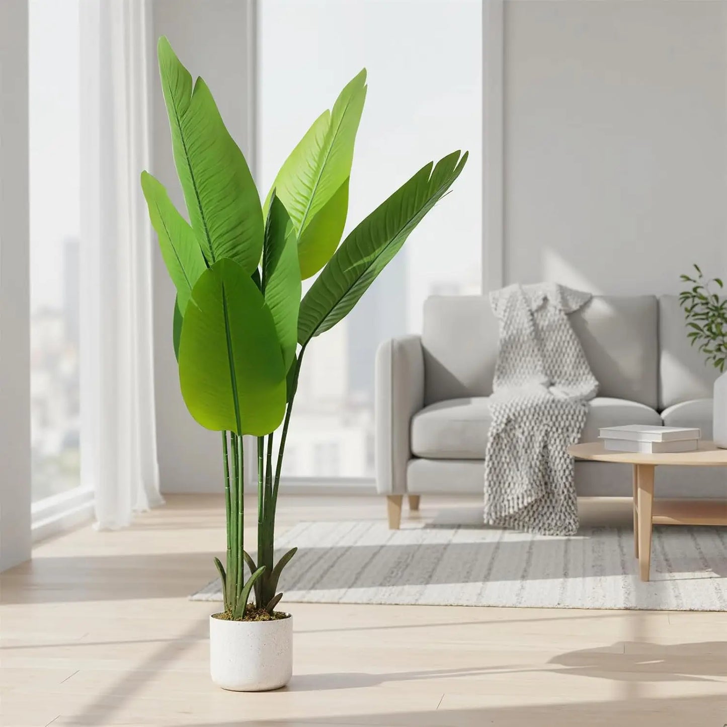 Artificial Banana Tree in Pot,115cm Artificial Bird of Paradise Plant, Faux Palm Tree, Faux Floor Plants Tropical Tree for Porch
