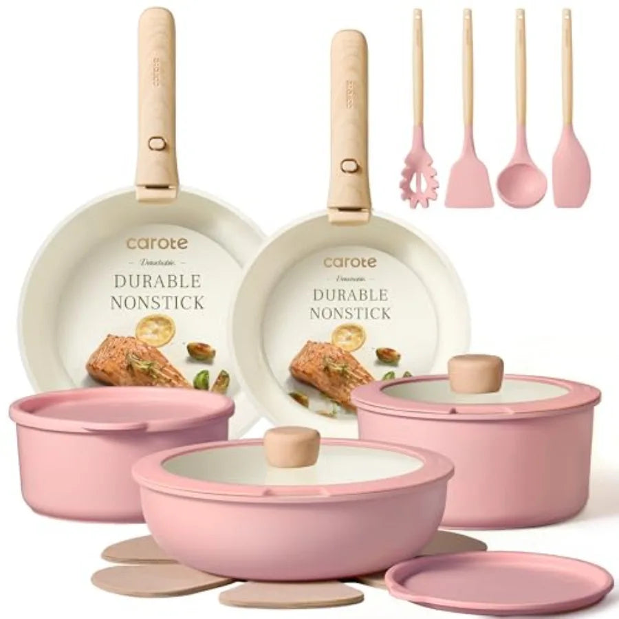 Ceramic Cookware Set, Pots and Pans Set Non Stick with Detachable Handle, RV Kitchen Cooking Set, Induction and Oven Safe, PFAS