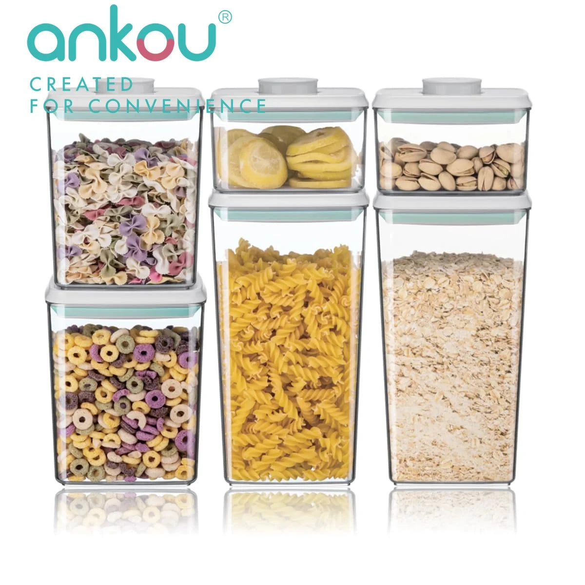 Ankou 6Pcs Airtight Food Storage Containers BPA-Free Pop Lids Stackable Kitchen Pantry Organizer for Cereal Flour Sugar