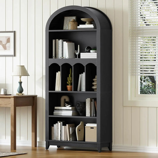 Arched Bookshelf, 70.9" Tall Arch Bookcase with Storage, 5-Tier Farmhouse Book Shelf, Modern Arched Cabinet, Wooden, Customized