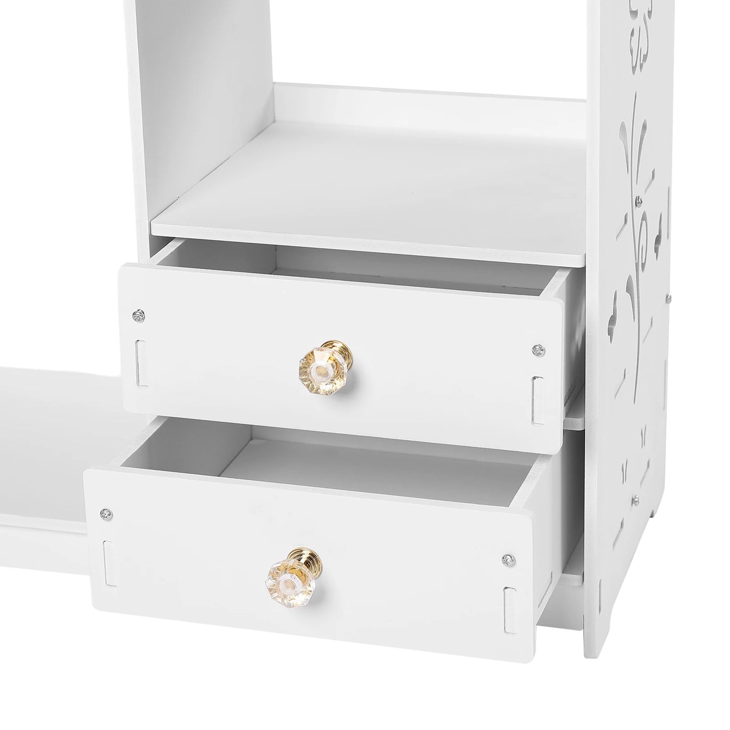 Wall Cabinet for Bathroom, White Space Saving Wall-Mounted Storage, 2 Drawers, 2 Closed Compartments, Top Shelf Organizer