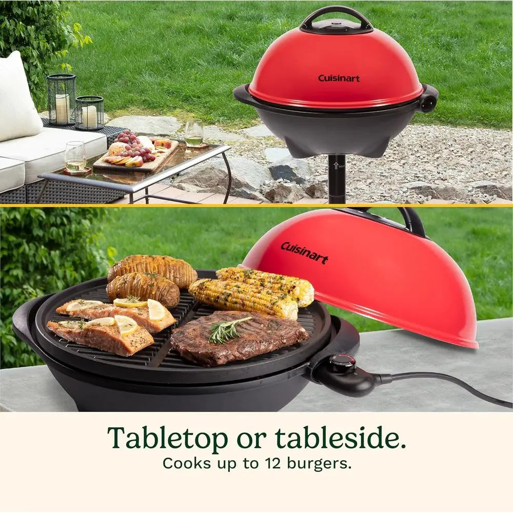 Indoor/Outdoor Electric Grill, 2-in-1 Portable BBQ with Nonstick Cooking Surace, Electric Grill Outdoor with Adjustable Heat, St
